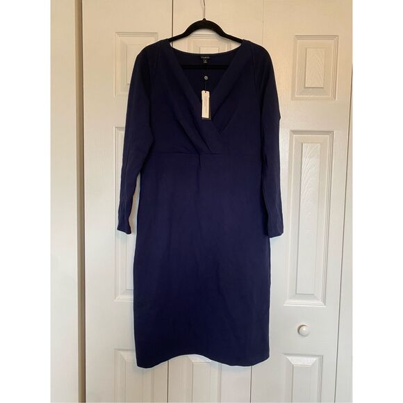 Talbots NWT Navy Blue Long Sleeve V-Neck Sheath Dress, Sz 14 - Picture 2 of 7